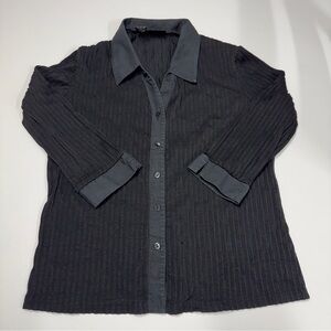 Rafaella Black Ribbed Button-Up Shirt